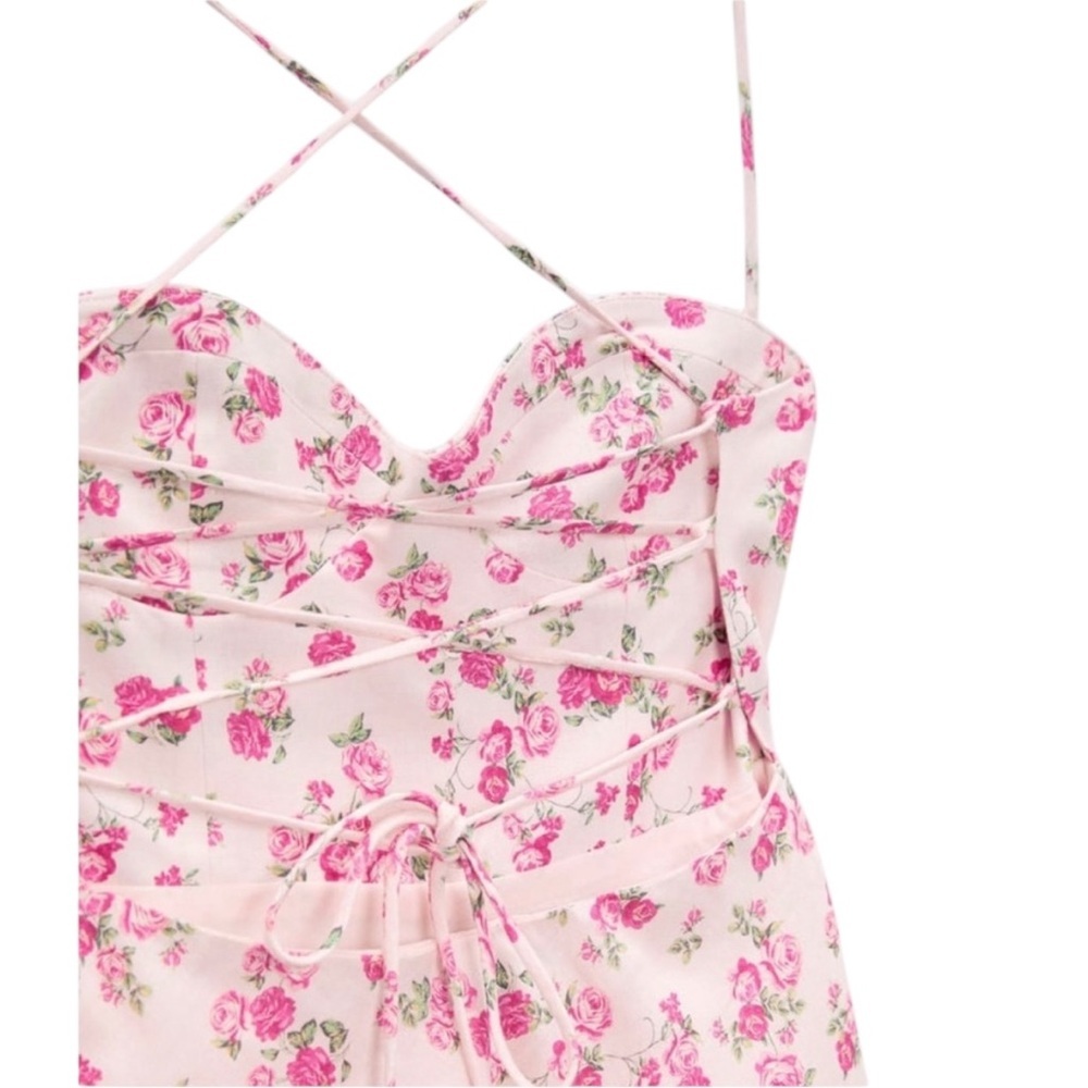 ZARA Dainty Floral Linen Fit & Flare Strappy Mini Dress - Picture 2 of 15